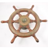 Vintage brass mounted ships wheel, diameter 52cm.
