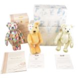 Three Modern Steiff teddy bears; Children in Need bear, Margarette and Signature bear.