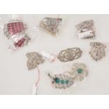 Trifari USA - eleven paste set single dress clips/brooches, either bearing the name Trifari or with