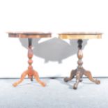 Pair of reproduction inlaid walnut pedestal tables