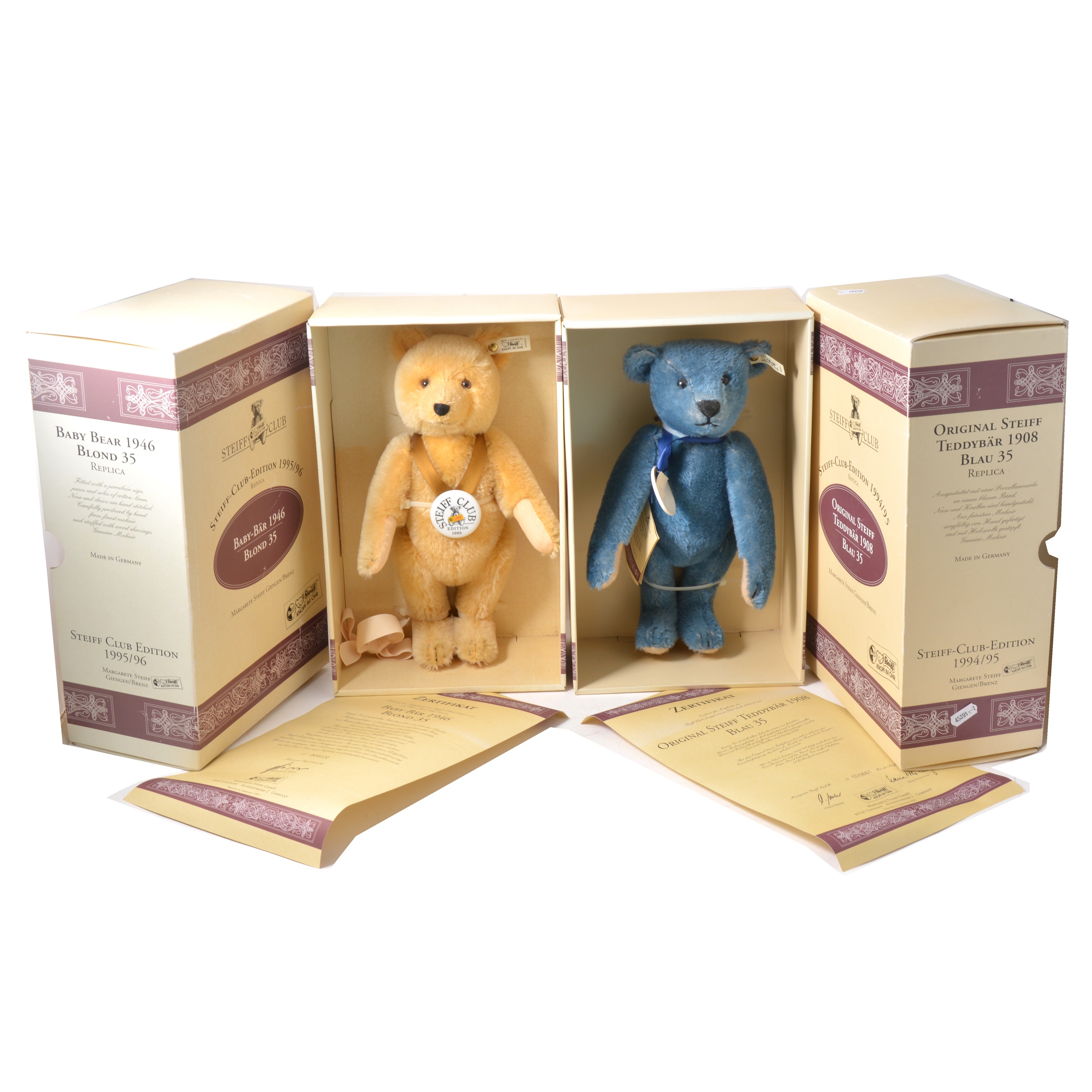 Two Modern Steiff teddy bears, club edition 1994/1995 and 1995/1996