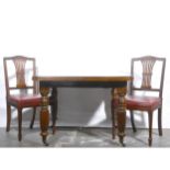 Edwardian oak windout dining tableand six dining chairs