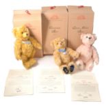 Three Modern Steiff teddy bears, Queen Mother, Coronation and Golden Jubilee bear