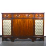 Reproduction Regency mahogany breakfront sideboard.