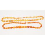 Two amber coloured bead necklaces.