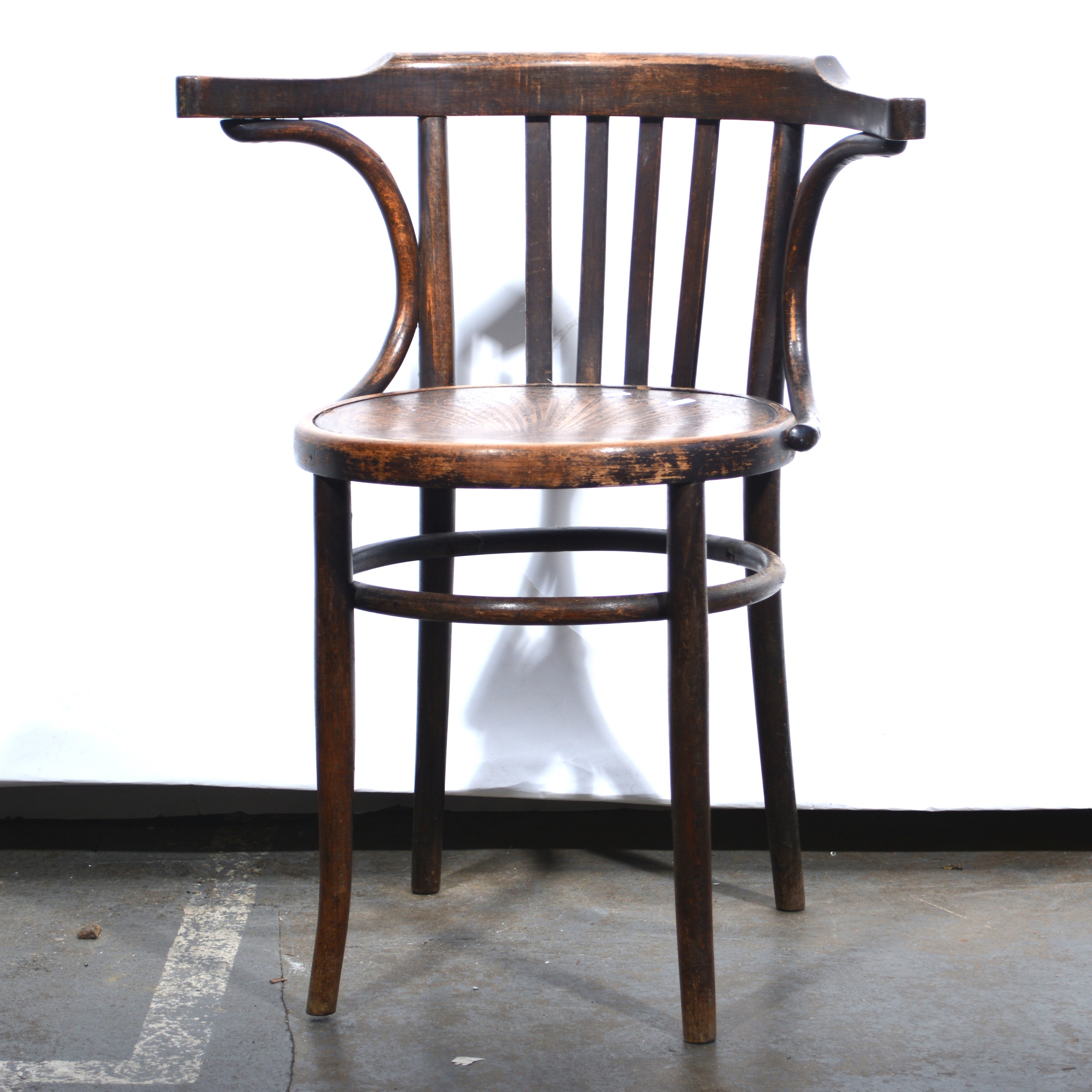 Bentwood chair labelled Fischel