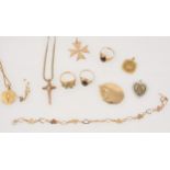 A collection of gold chains and pendants.