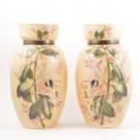 Pair of Edwardian painted glass vases.