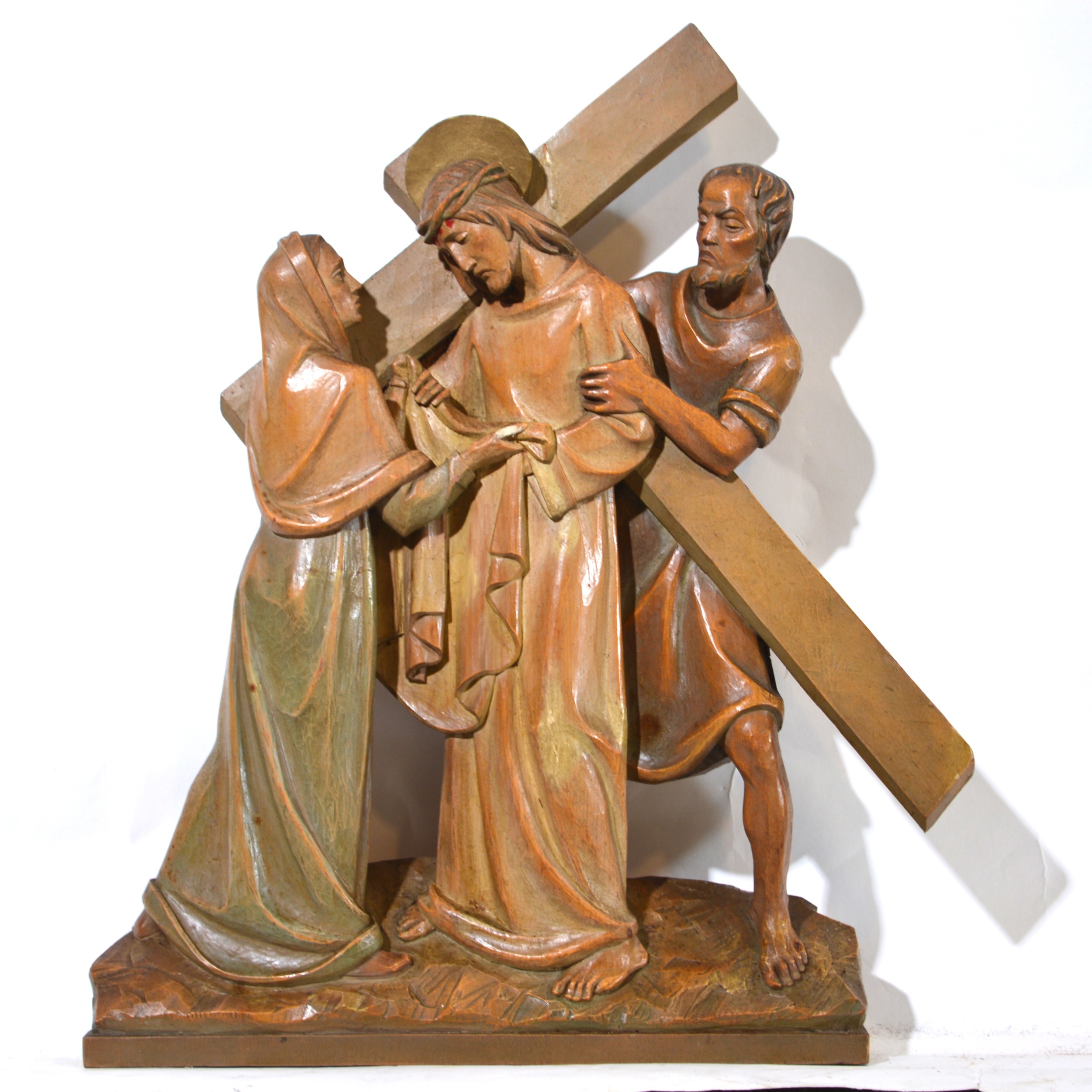 Set of fourteen carved and limed poplar Station of the Cross - Image 12 of 15