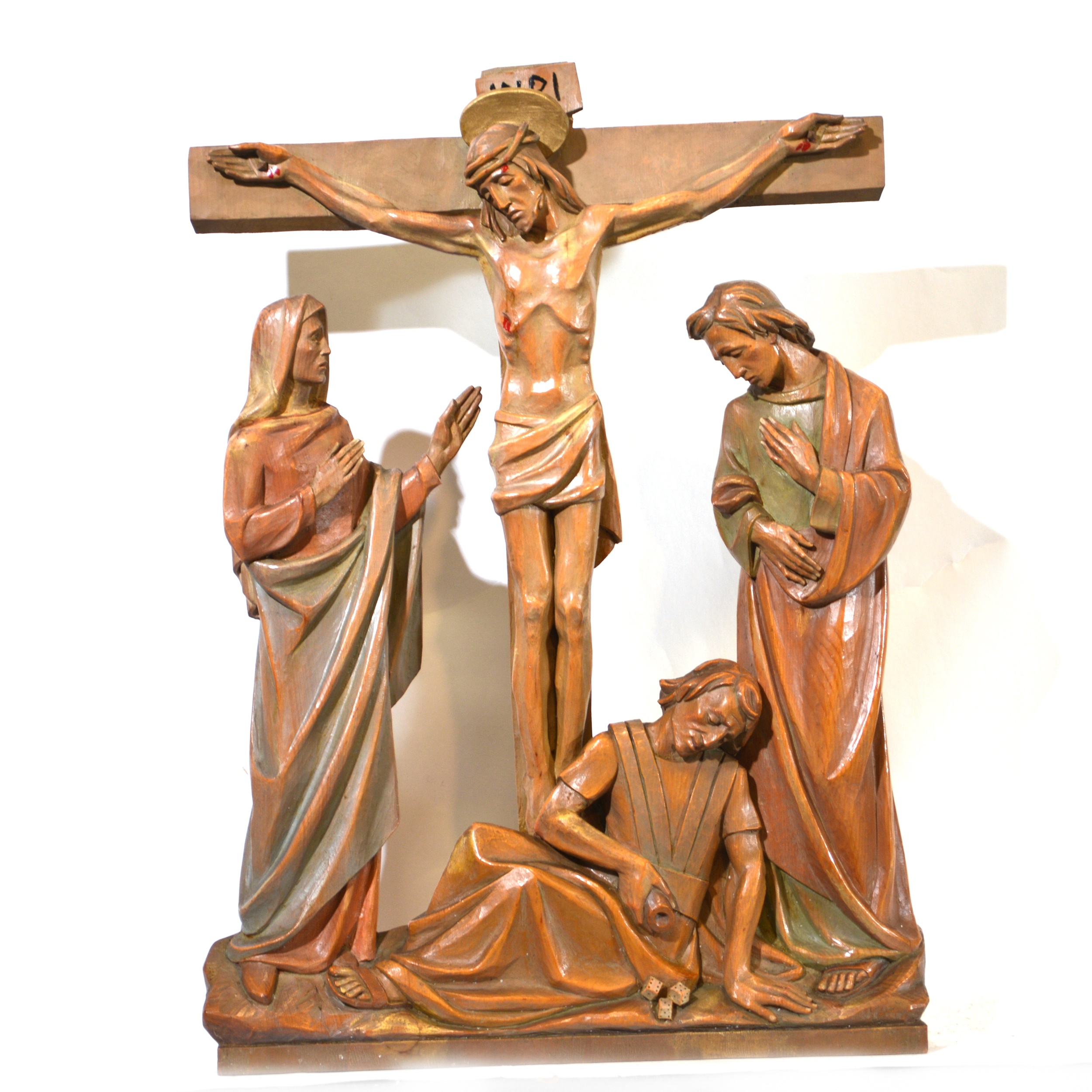 Set of fourteen carved and limed poplar Station of the Cross - Image 13 of 15