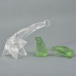 Lalique Crystal paperweight and two frogs