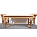 Pine kitchen table and six chairs