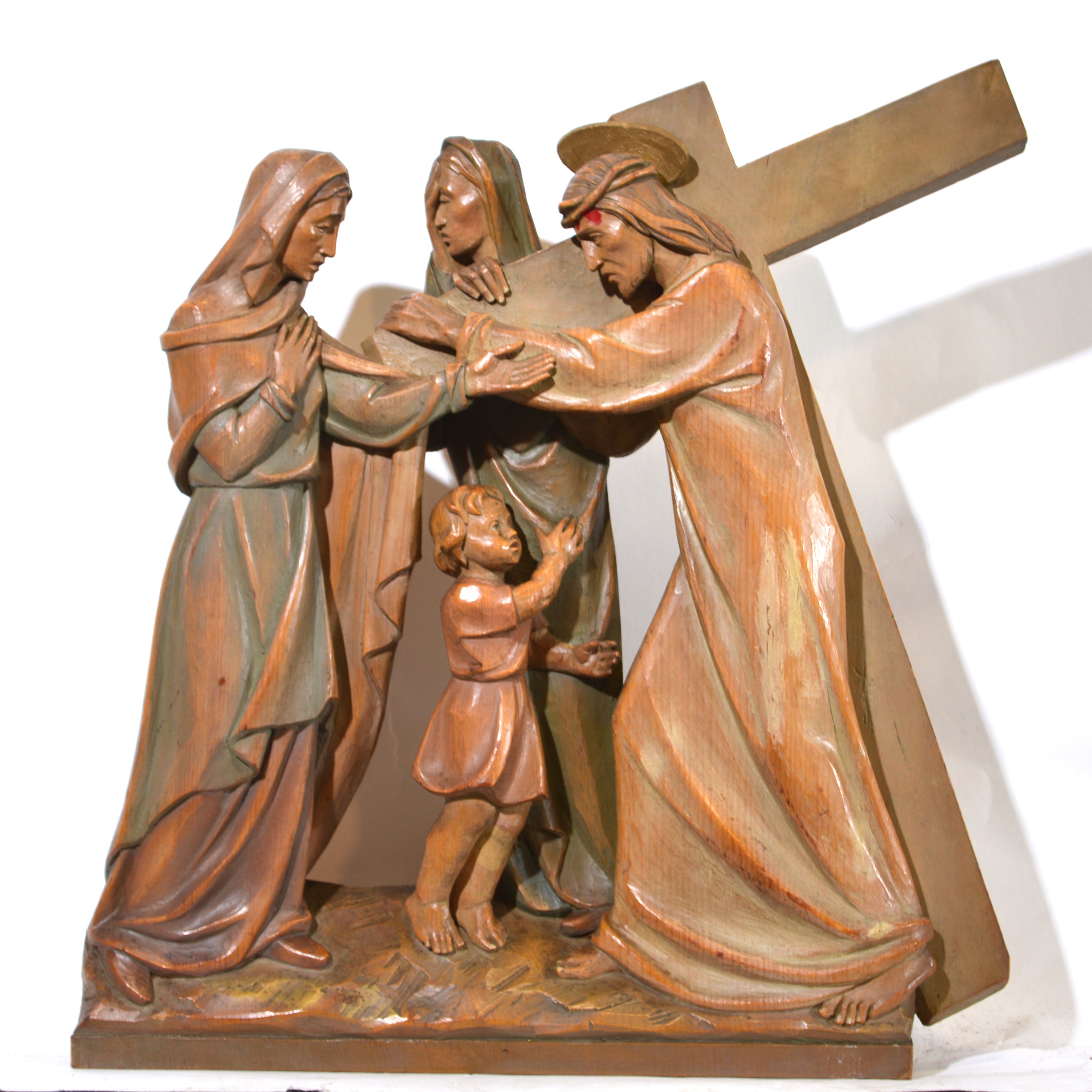 Set of fourteen carved and limed poplar Station of the Cross - Image 9 of 15