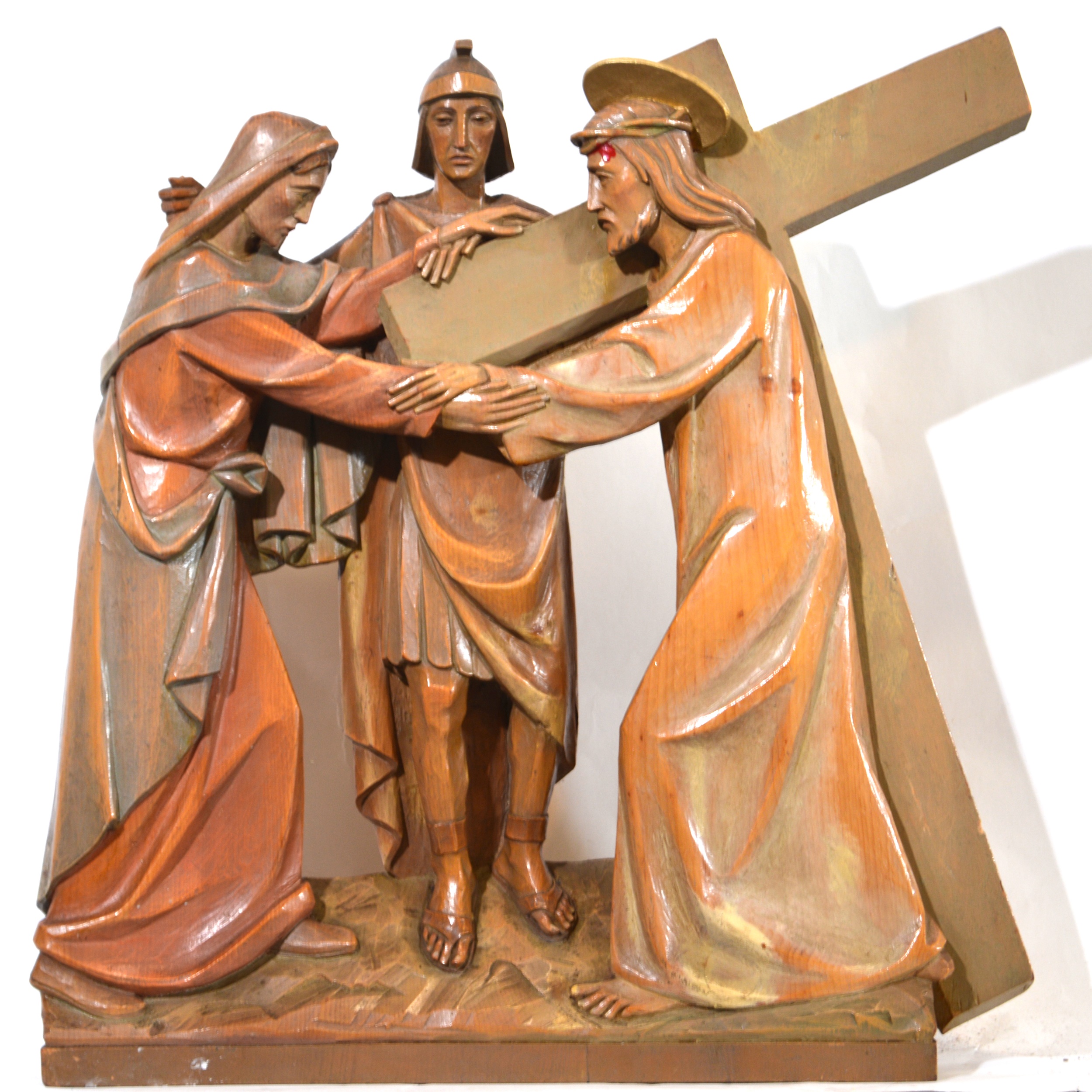 Set of fourteen carved and limed poplar Station of the Cross - Image 10 of 15