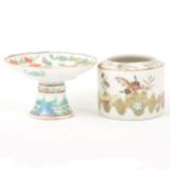 Chinese porcelain footed dish and a porcelain cylindrical jar