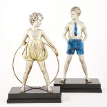 Ferdinand Preiss, 'Sonny Boy' and 'Hoop Girl' a large pair of Art Deco bronze figures
