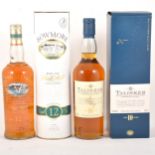 Bowmore, 12 year old, and Talisker, 10 year old, single Islay malt Scotch whiskies