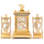 A Napoleon III gilt and silvered metal three-piece mantel garniture,