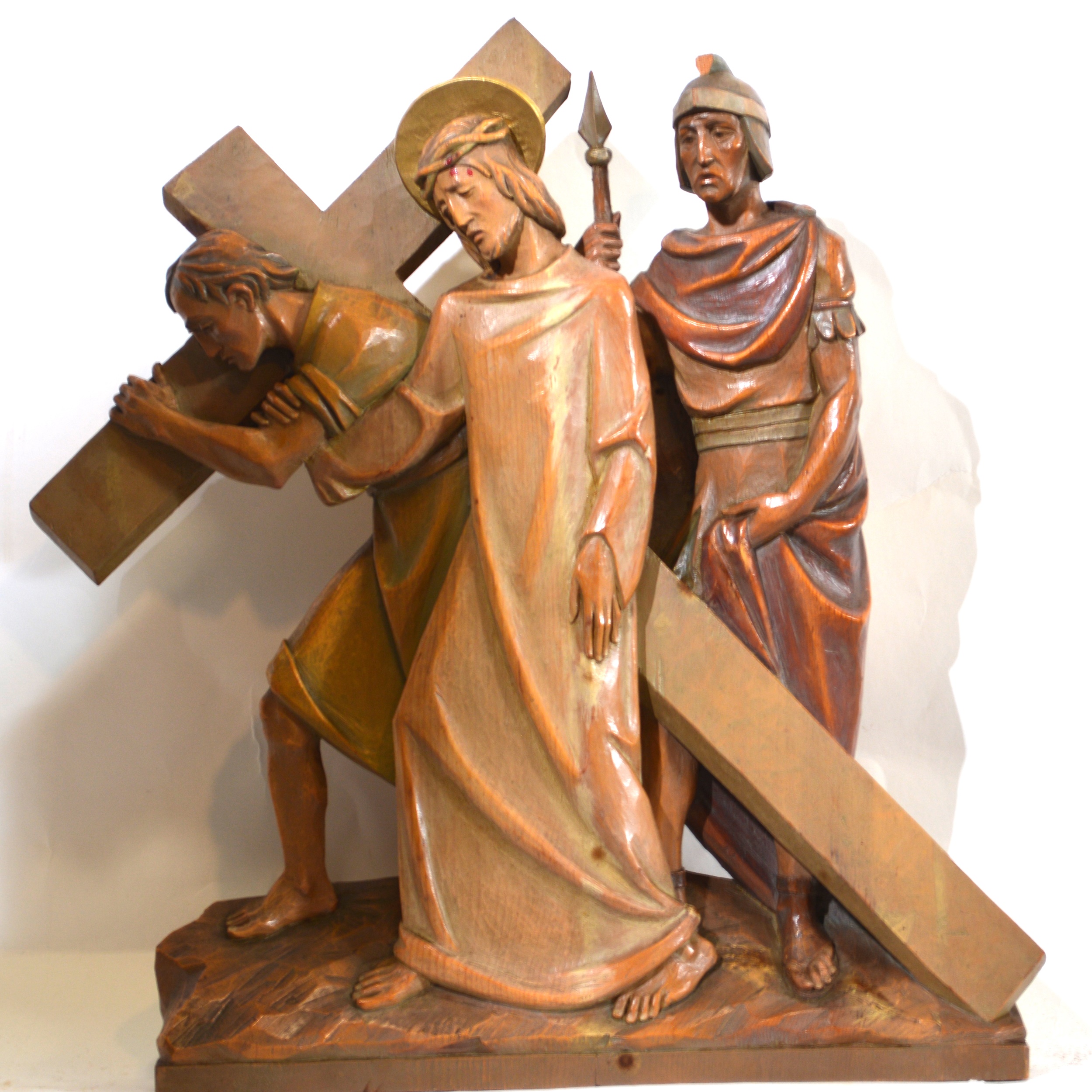 Set of fourteen carved and limed poplar Station of the Cross - Image 3 of 15