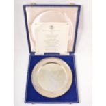 Three silver Commemorative plates