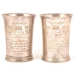 Boer War interest; two silver presentation beakers, David Munsey, London 1900 and 1902