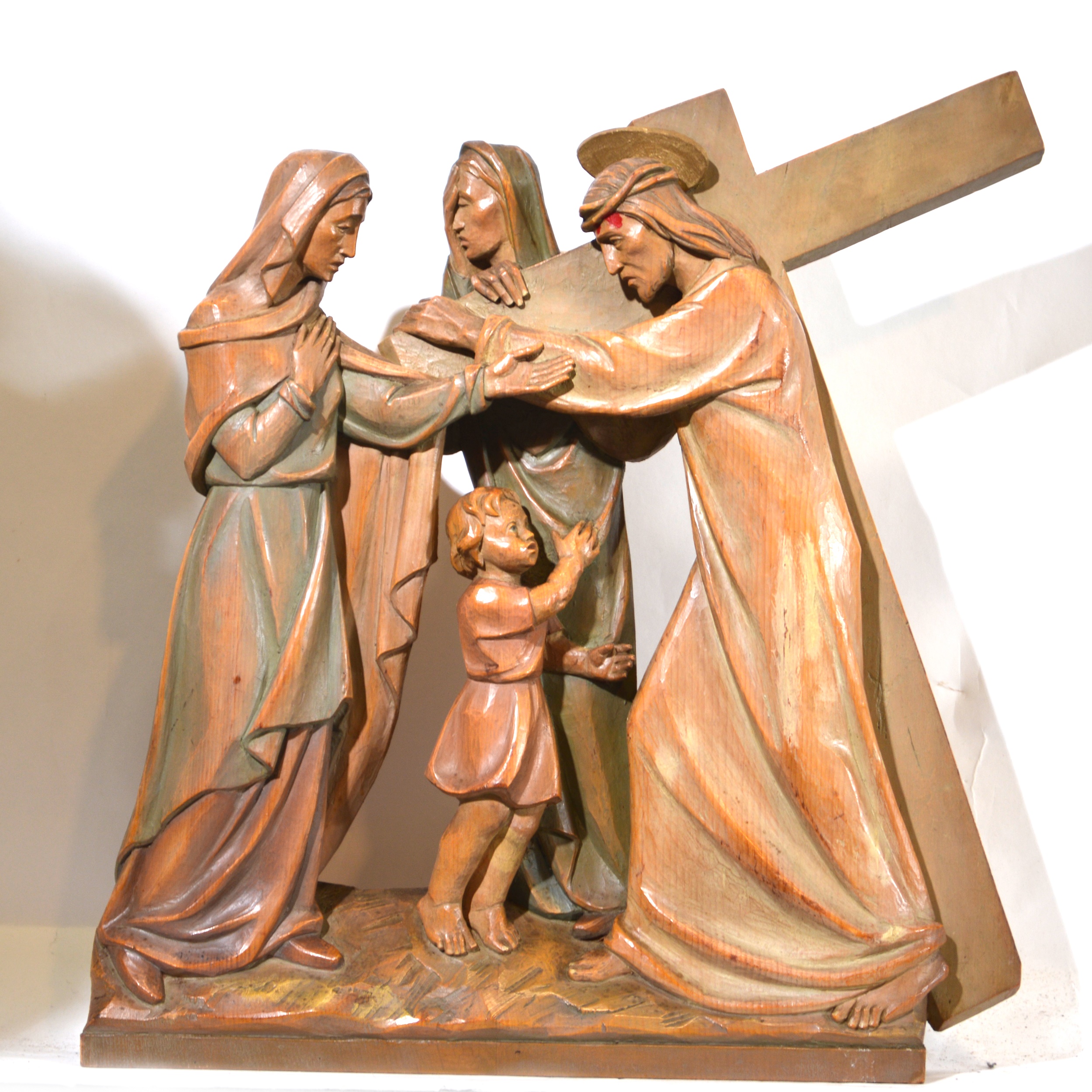 Set of fourteen carved and limed poplar Station of the Cross - Image 7 of 15