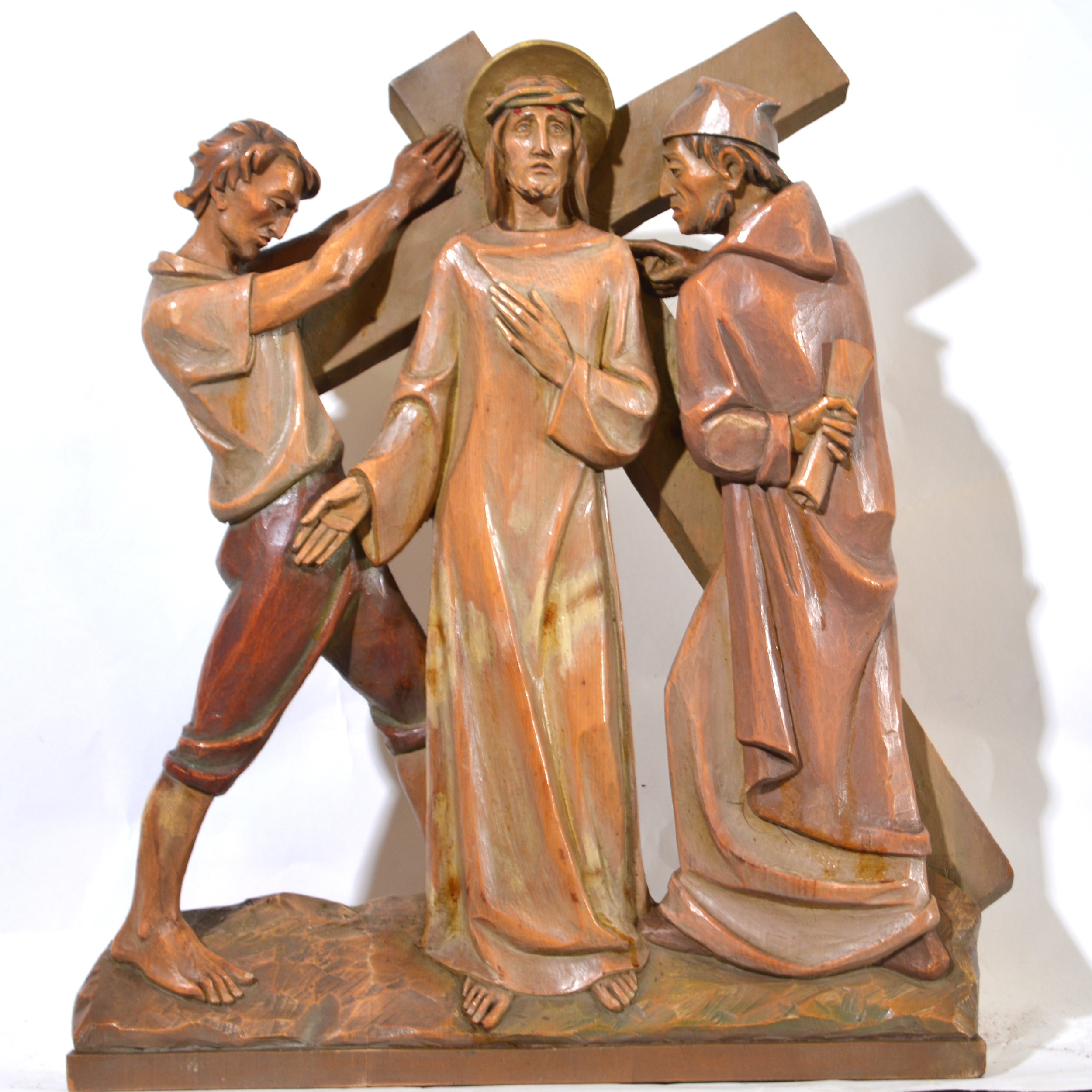 Set of fourteen carved and limed poplar Station of the Cross - Image 11 of 15