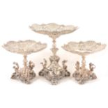 A suite of three Victorian silver comports,