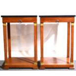 Pair of modern mahogany side table, granite tops