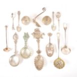 Victorian silver sifter spoon, Danish cutlery and beakers