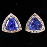 A pair of tanzanite and diamond cluster earstuds