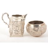 Continental silver cream jug and a Burmese bowl