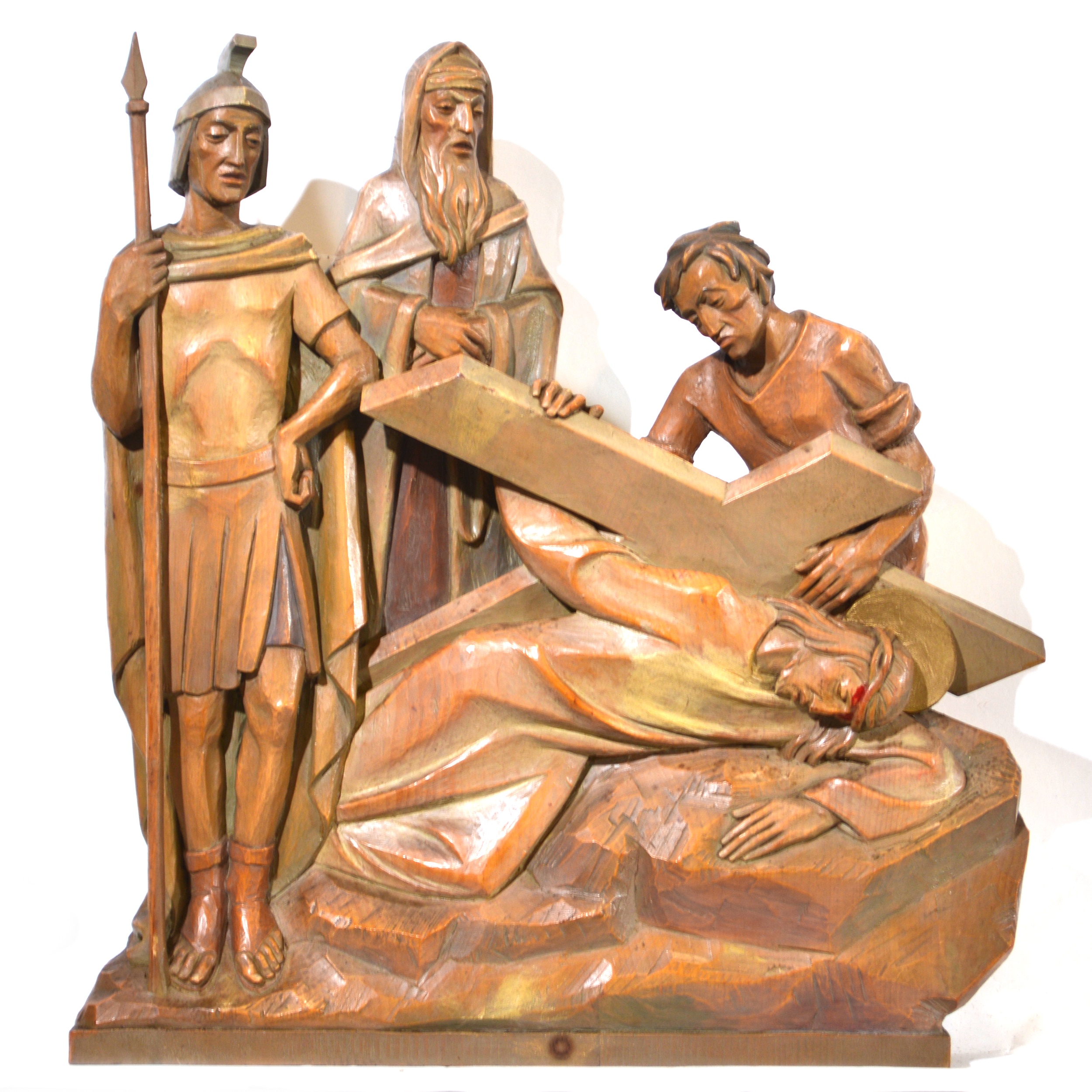 Set of fourteen carved and limed poplar Station of the Cross - Image 2 of 15