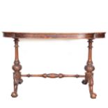 Victorian walnut and marquetry stretcher table.