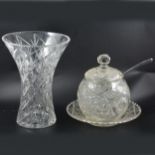 Pair of large cut glass vases, another large cut glass vase and a punch bowl