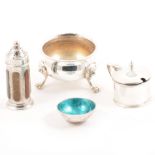 An Irish silver enamelled salt, Irish silver pepper inset with agates,