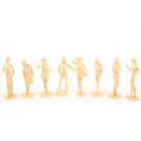 Louis Marx & Co. Inc. set of eight "Campus Cuties" unpainted ivorine figures dated 1964.