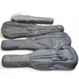 A violin case, three cello cases and eight bows.