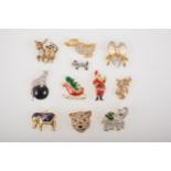 Eleven novelty vintage paste set brooches including Father Christmas, Butler & Wilson, Attwood &