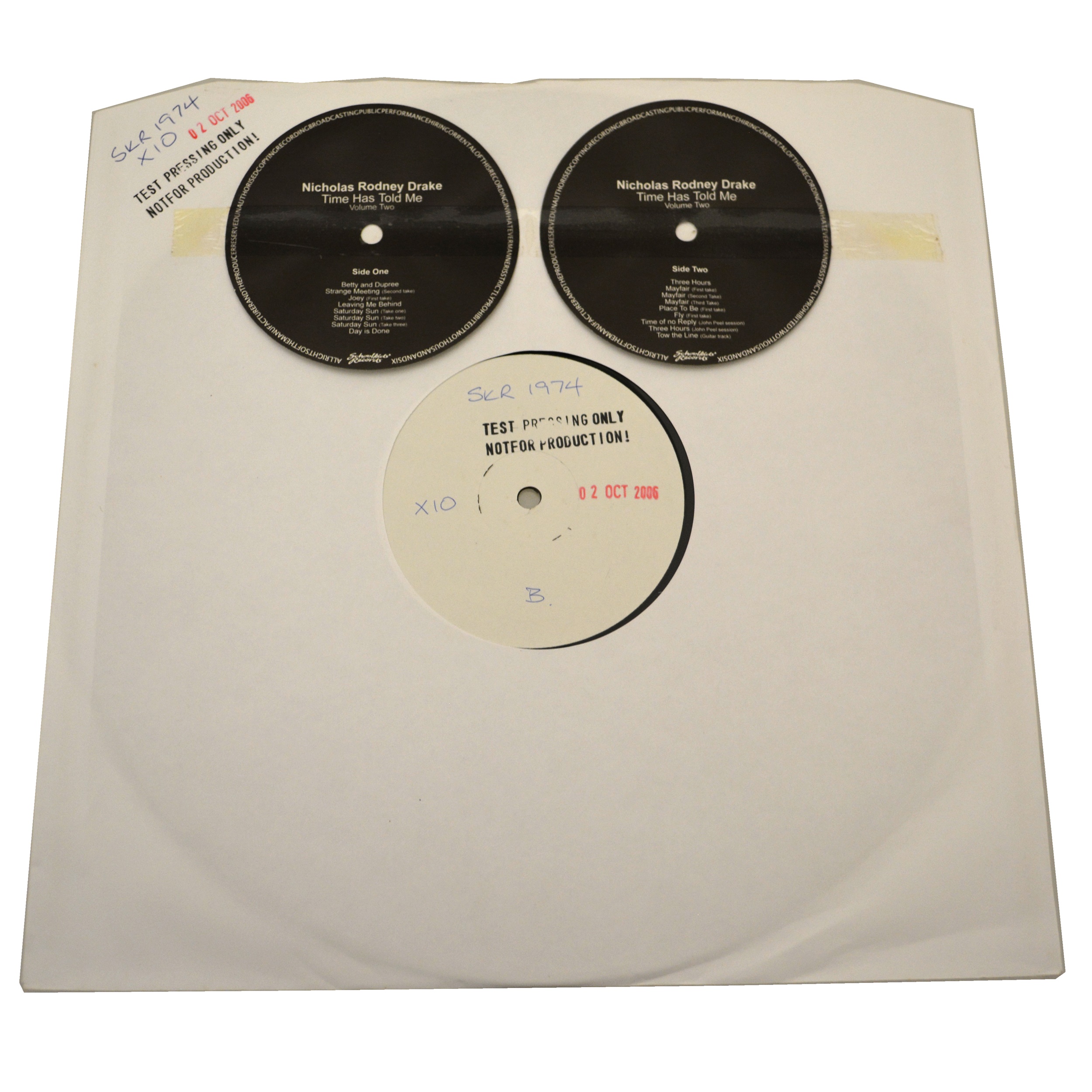 Nicholas Rodney Drake "Nick Drake"; White label test pressing vinyl record