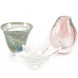 Kosta Boda Artist's Choice - "Opus" Vase by Göran Wärff, plus a bell shape vase and a Baccarat bowl
