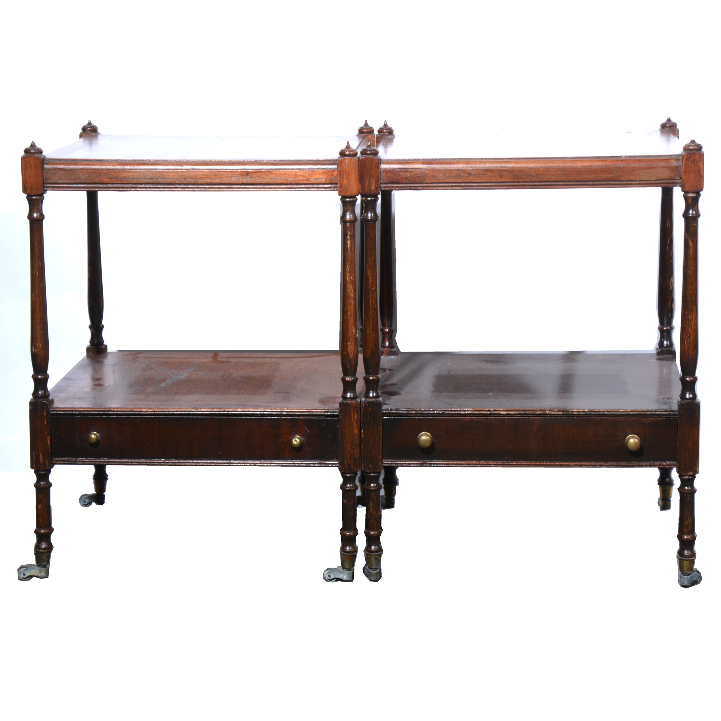 A pair of reproduction mahogany lamp tables,