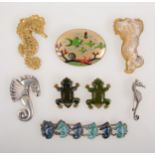 A collection of seahorse, frog and other jewellery, one "Made in occupied Japan"