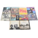 Ten LP vinyl records; including The Beatles, David Bowie, The Doors, etc.