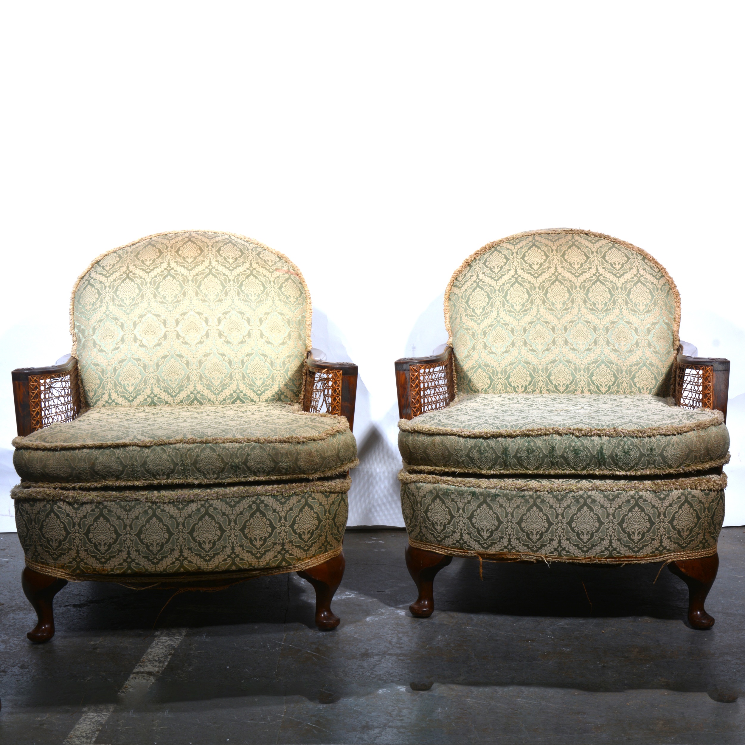 Walnut framed bergere three piece lounge suite - Image 2 of 2