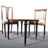 Walnut occasional table and two chairs