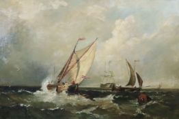 19th century French Schooloil on canvasShipping on a rough sea24 x 36.5in.