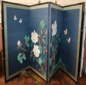 Two Chinese hand-painted four fold screens H.88cm