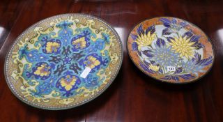 Two Gouda pottery chargers, the largest in Rhodian pattern