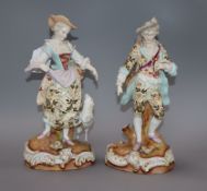 A pair of Continental porcelain figures height 28cm (a.f.)